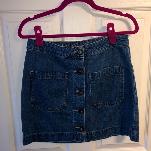 Free People Blue Denim Button Up Mini Skirt Size 29 - Picture 2 of 4